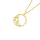 9ct-Gold-Two-Tone-Diamond-Cut-Leaves-Circle-Pendant Sale