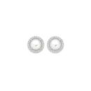 Silver-Pearl-CZ-Halo-Stud-Earrings Sale