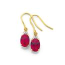 9ct-Gold-Created-Ruby-Diamond-Drop-Earrings Sale