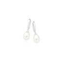 Silver-Pearl-Drop-Huggie-Earrings Sale