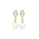 9ct-Gold-Cultured-Freshwater-Pearl-Cubic-Zirconia-Drop-Earrings Sale