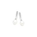 Silver-Pearl-Drop-CZ-Pave-Hook-Earrings Sale