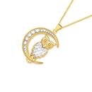 9ct-Gold-Two-Tone-Diamond-cut-Owl-Sitting-on-Moon-Pendant Sale