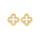 9ct-Gold-Mother-of-Pearl-Clover-with-Milgrain-Boarder-Stud-Earrings Sale