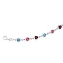 Silver-17cm-Linked-Pink-Blue-Violet-Crystal-Heart-Charms-Bracelet Sale