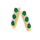 9ct-Gold-Natural-Emerald-10ct-Diamond-Hoop-Earrings Sale