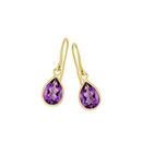 9ct-Gold-Amethyst-Pear-Cut-Bezel-Hook-Earrings Sale