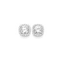 Sterling-Silver-Cushion-Cubic-Zirconia-Frame-Stud-Earrings Sale