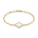 9ct-Gold-Diamond-Clover-Paperclip-Bracelet Sale