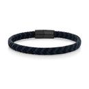 Stainless-Steel-21cm-Blue-Black-Leather-Plaited-Gents-Bracelet Sale
