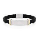 Stainless-Steel-Gold-Plate-ID-Leather-Gents-Bracelet Sale