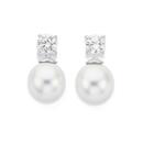 Silver-Man-Made-Pearl-CZ-Stud-Earrings Sale