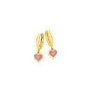 9ct-Gold-Pink-Enamel-Heart-Drop-Huggie-Earrings Sale