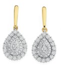 9ct-Two-Tone-Gold-Diamond-Pear-Cluster-Drop-Stud-Earrings Sale
