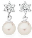Sterling-Silver-Syn-Pearl-On-Cubic-Zirconia-Flower-Drop-Earrings Sale