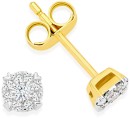 9ct-Gold-Diamond-Round-Cluster-Earrings Sale