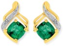 9ct-Gold-Created-Emerald-Diamond-Earrings Sale