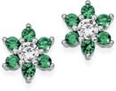 Sterling-Silver-Dark-Green-Cubic-Zirconia-Flower-Cluster-Earrings Sale