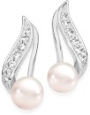 Sterling-Silver-Culture-FW-Pearl-Cubic-Zirconia-Leaf-Stud-Earrings Sale