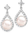 Sterling-Silver-Pearl-and-Cubic-Zirconia-Drop-Earrings Sale