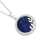 Sterling-Silver-Lapis-Cubic-Zirconia-Round-Leaves-Pendant Sale