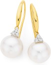 9ct-Gold-Cultured-Freshwater-Pearl-10ct-Diamond-Hook-Earrings Sale