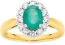 9ct-Gold-Emerald-050ct-Diamond-Oval-Cluster-Ring Sale