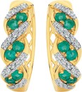 9ct-Gold-Natural-Emerald-Diamond-Huggie-Earrings Sale