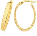 9ct-Gold-20mm-Patterned-Edge-Square-Tube-Oval-Hoop-Earrings Sale