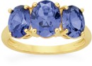 9ct-Gold-Created-Ceylon-Sapphire-Trilogy-Ring Sale