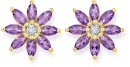 9ct-Gold-Amethyst-Diamond-Flower-Stud-Earrings Sale