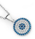 Sterling-Silver-Round-Pave-Dark-Blue-Cubic-Zirconia-Evil-Eye-Pendant Sale