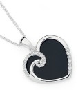 Sterling-Silver-Onyx-Cubic-Zirconia-Swirl-Heart-Pendant Sale