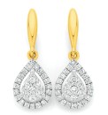 9ct-Gold-Diamond-Cluster-Pear-Drop-Hook-Earrings Sale