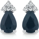 9ct-Gold-Black-Sapphire-Diamond-Pear-Shape-Stud-Earrings Sale