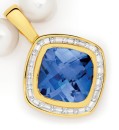 9ct-Gold-Created-Sapphire-Diamond-Cushion-Cut-Enhancer-Pendant Sale