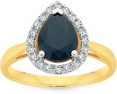 9ct-Gold-Black-Sapphire-Diamond-Pear-Halo-Ring Sale