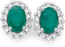 9ct-Gold-Emerald-25ct-Diamond-Oval-Frame-Stud-Earrings Sale