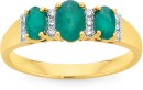 9ct-Gold-Emerald-10ct-Diamond-Trilogy-Ring Sale