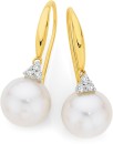 9ct-Gold-Cultured-Freshwater-Pearl-10ct-Diamond-Hook-Earrings Sale