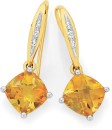 9ct-Gold-Citrine-and-Diamond-Cushion-Shape-Hook-Earrings Sale