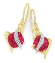 9ct-Gold-Created-Ruby-Diamond-Cushion-Crossover-Drop-Earrings Sale