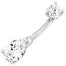 Sterling-Silver-Stainless-Steel-Cubic-Zirconia-Pear-on-4-Claw-Belly-Bar Sale