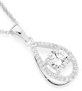 Sterling-Silver-Round-Cubic-Zirconia-Pear-Halo-Drop-Necklet Sale