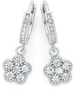 Sterling-Silver-Cubic-Zirconia-Pave-Flower-on-Cubic-Zirconia-Hoop-Earrings Sale