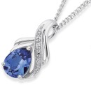 9ct-White-Gold-Created-Ceylon-Sapphire-Diamond-Swirl-Pendant Sale