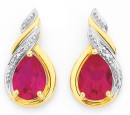 9ct-Gold-Created-Ruby-Diamond-Swirl-Drop-Stud-Earrings Sale