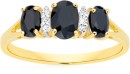 9ct-Gold-Black-Sapphire-Diamond-Oval-Cut-Trilogy-Dress-Ring Sale