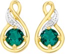 9ct-Gold-Created-Emerald-Diamond-Earrings Sale