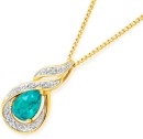 9ct-Gold-Created-Emerald-Diamond-Pendant Sale